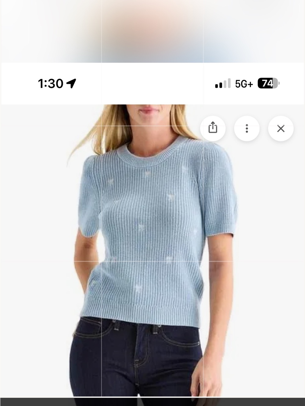 Lucky Brand light Blue Short-Sleeve Knit Sweater with Subtle Embroidery - Picture 2 of 4